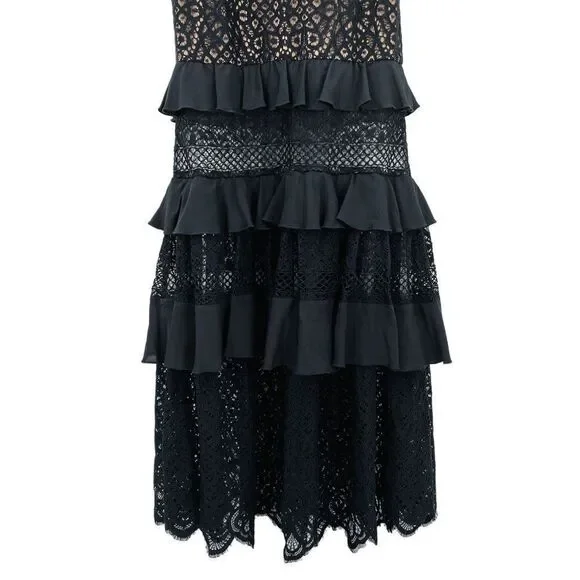 NEW Tadashi Shoji Alexia Lace Off The Shoulder Ruffle Gown Dress Black 10